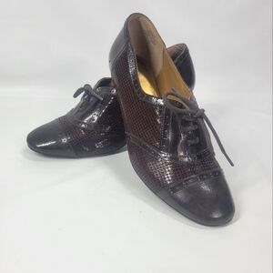 Vintage 90s Brown Tweed Oxford Shoes Chunky Heel Sz 7.5 Anne Klein